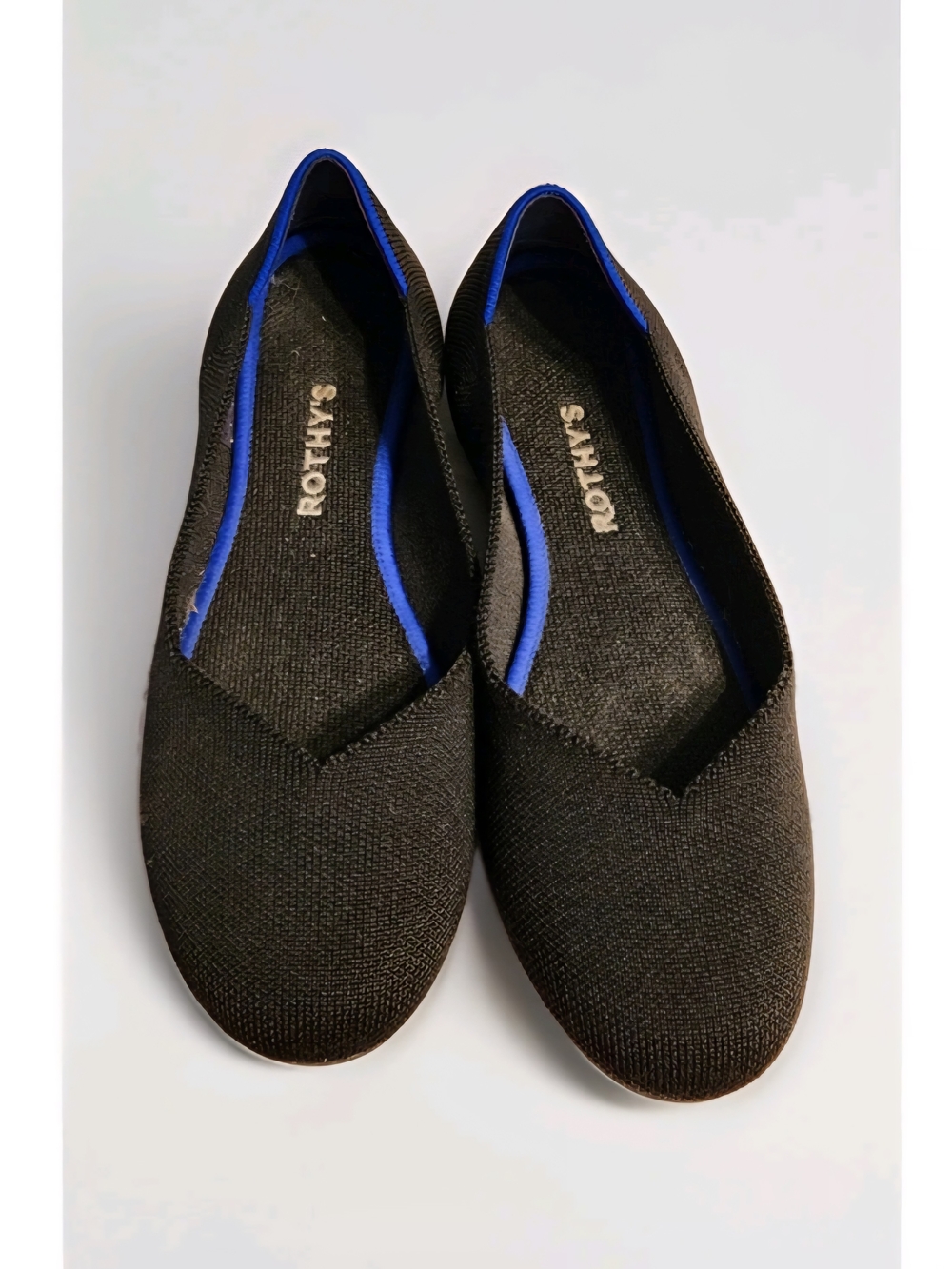 Rothy's Women's Black Ballet Flat with Blue Trim Sz 8.5 - Picture 2 of 2